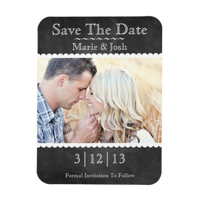 Klassisches Chalkboard-Foto Save the Date Magnet (Vertikal)