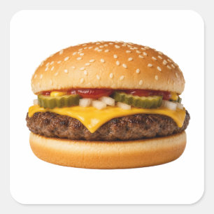 Klassisches Cheeseburger-Essen-Bild Quadratischer Aufkleber