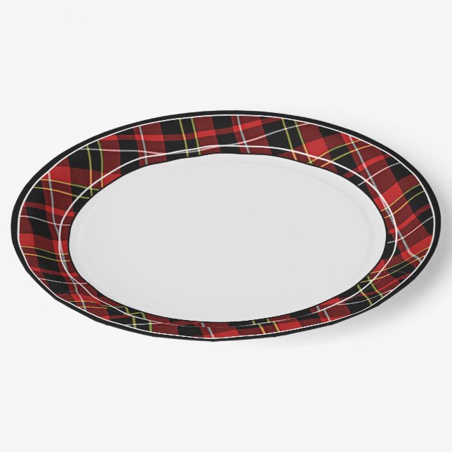 Klassisches Chic Red Black Yellow White Tartan Mus Pappteller (Schrägansicht)