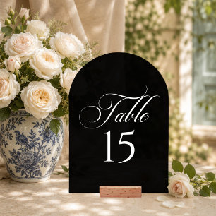 Klassisches Chic Schwarze Kalligrafie-Tischnummern Acryleinladungen