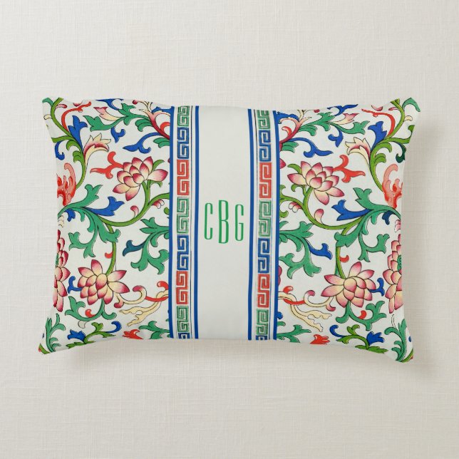 Klassisches Chinoiserie Chic Akzent Kissen Mit Mon (Rückseite)