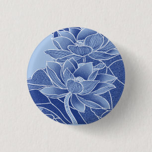Klassisches Chinoiserie-Chic Blaue Lotusblumen Button
