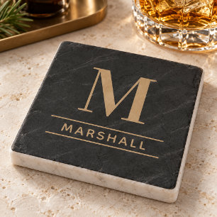 Klassisches Cognac-Tan-Serif-Monogramm Name Steinuntersetzer