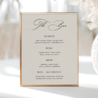 Klassisches Cream Wedding Bar Menu Poster