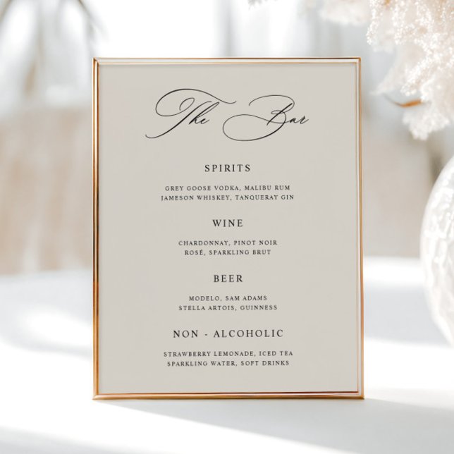 Klassisches Cream Wedding Bar Menu Poster (Von Creator hochgeladen)