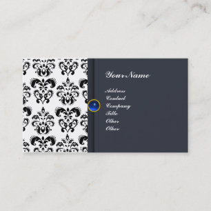KLASSISCHES DAMAST-MONOGRAMM blau saphirblau Visitenkarte