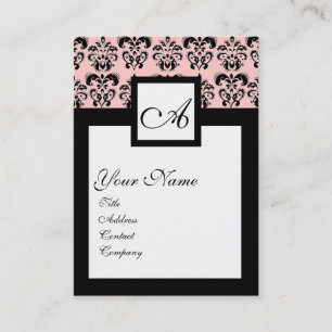 KLASSISCHES DAMAST-QUADRAT-MONOGRAMM, rosa Visitenkarte