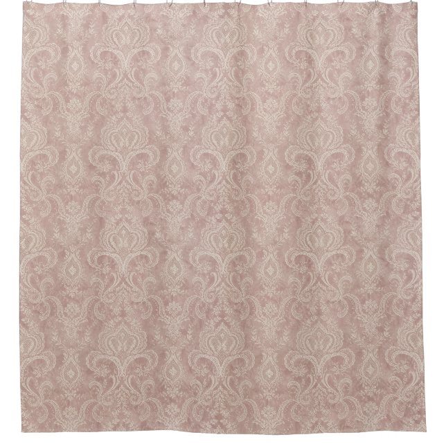 Klassisches Damastmuster Staubrose Pink Duschvorhang (Vorderseite)
