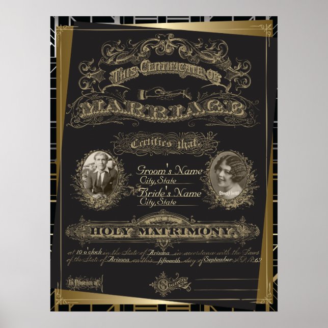 Klassisches Deko-Eheschließungszeugnis Poster (Vorne)