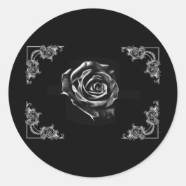 Klassisches Design der schwarzen Rose Runder Aufkleber