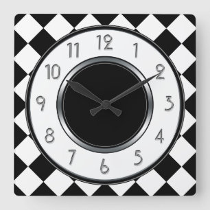 Klassisches Diamant-Monogramm - Schwarz-weiß Quadratische Wanduhr