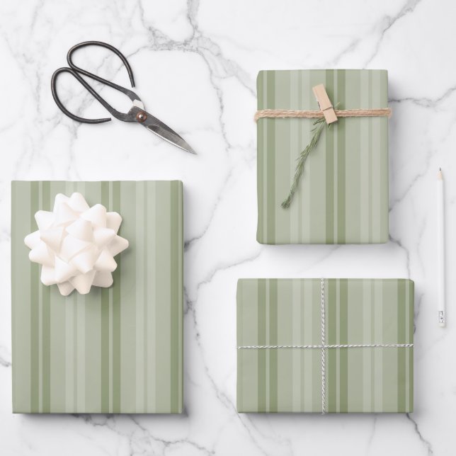 Klassisches Doppelstreifenmuster in Bildgrün Geschenkpapier Set (Vorderseite)