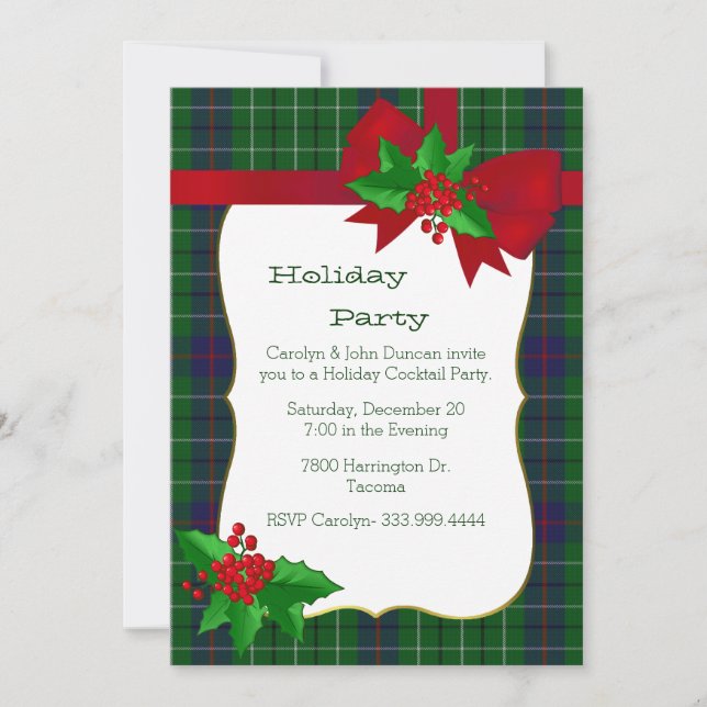 Klassisches Duncan Tartan Kariertes Weihnachtsfest Einladung (Vorderseite)