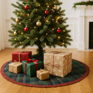 Klassisches dunkelblau-rot-grün kariertes Muster Polyester Weihnachtsbaumdecke