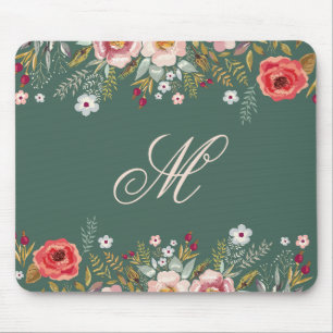 Klassisches dunkles Salbei-Grün Floral Custom Init Mousepad