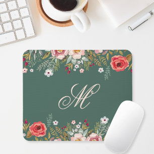 Klassisches dunkles Salbei-Grün Floral Custom Init Mousepad