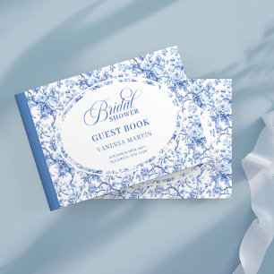 Klassisches Dusty Blue Toile Rosen Brautparty-Logb Gästebuch