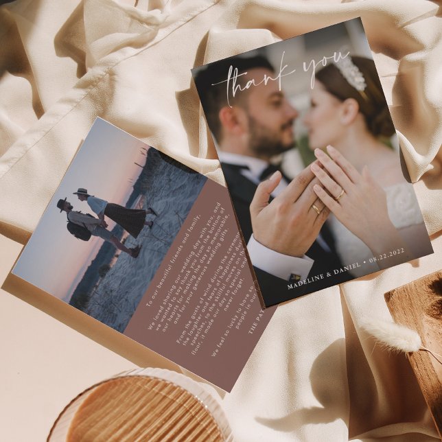 Klassisches Dusty-Rose-Skript mit Foto Wedding Dankeskarte (Von Creator hochgeladen)