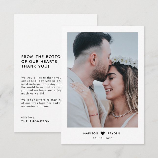 Klassisches einfaches Foto-Skript mit Heart Weddin Dankeskarte (Vorne/Hinten)