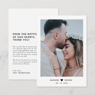 Klassisches einfaches Foto-Skript mit Heart Weddin Dankeskarte