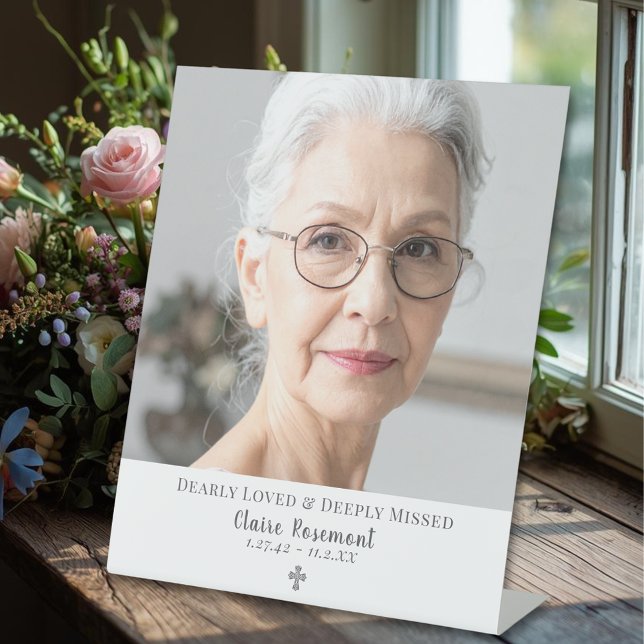 Klassisches einfaches Fotoschild für die Trauerfei Sockelschild (Classic Simple Photo Funeral Table Sign
)