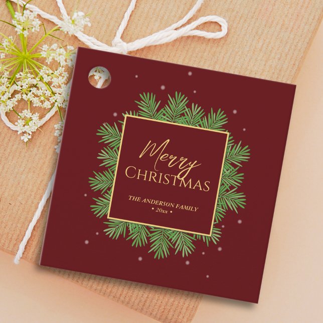 Klassisches Elegant Burgundy & Gold Weihnachten Bo Geschenkanhänger (Von Creator hochgeladen)