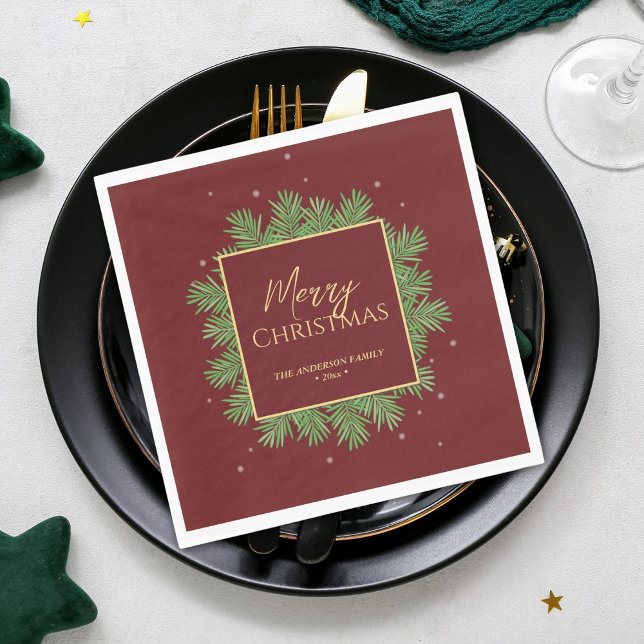 Klassisches Elegant Burgundy & Gold Weihnachten Bo Serviette (Von Creator hochgeladen)