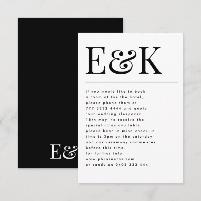 Klassisches Elegant fett Big Monogram Wedding Deta Begleitkarte (Vorne/Hinten)