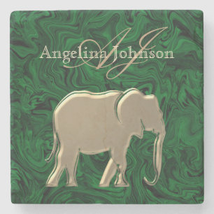 Klassisches Elegant Gold Elephant Green Marble Mon Steinuntersetzer