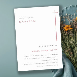 Klassisches Elegant Minimal Rosa Typografie Taufe Einladung