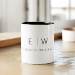 Klassisches Elegant Moderner Minimalistischer Mono Zweifarbige Tasse<br><div class="desc">Erhöhen Sie Ihre Morgenroutine mit unserer Black and White Modern Minimalistisch Monogram Name Coffee Tasse. Diese elegante und stilvolle Tasse bringt eine Touch zeitgenössischer Eleganz in Ihr tägliches Kaffeemitual. Mit einem minimalistischen Design in klassischem Schwarz und Weiß, das in der Küche oder im Büro eine vielseitige Ergänzung darstellt. Das herausragende...</div>