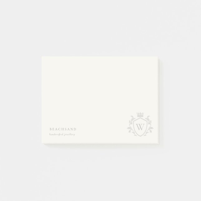Klassisches Elegantes graues Monogram, florales Cr Post-it Klebezettel (Vorderseite)