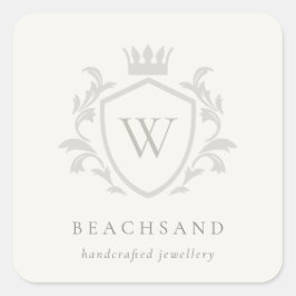Klassisches Elegantes graues Monogram, florales Cr Quadratischer Aufkleber