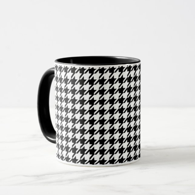 Klassisches elegantes Hahnentrittmuster-Muster Sch Tasse (Vorderseite Links)