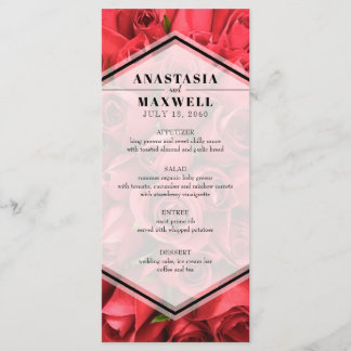 Klassisches elegantes Hochzeitmenü für Rote Rosen Menükarte
