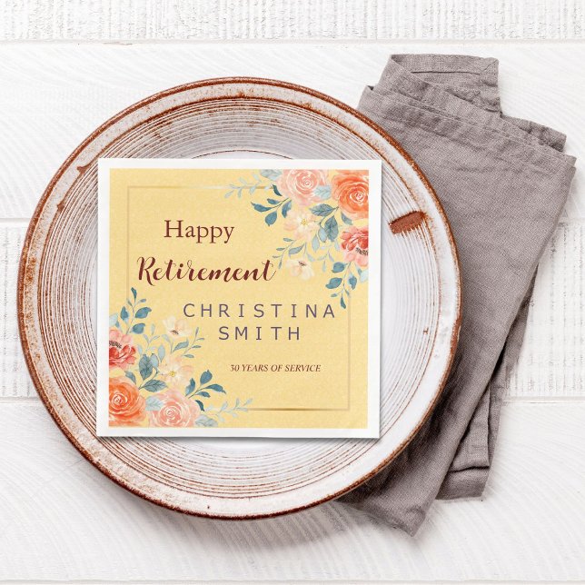 Klassisches Elegantes Party für die Aquarellfarben Serviette (Classic Elegant Floral Watercolor Retirement Party Paper Dinner Napkins)