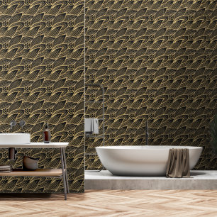 Klassisches elegantes Schwarz-Gold-Floral-Muster Tapete