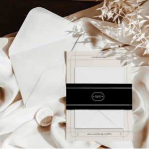 Klassisches elegantes Schwarz-Hochzeitmonogramm Einladungsbanderole