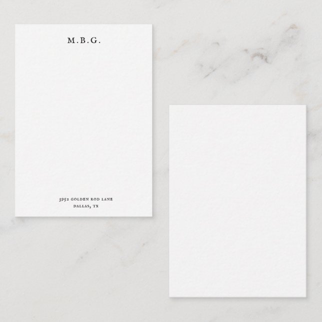 Klassisches elegantes Schwarzes Monogramm Personal Mitteilungskarte (Vorne/Hinten)