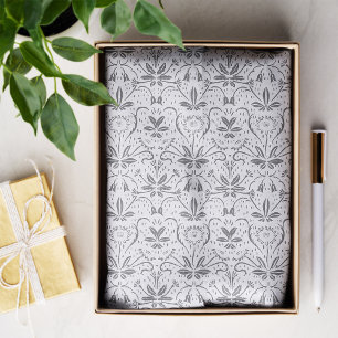 Klassisches elegantes Vintag-Graues Blumenmuster Seidenpapier
