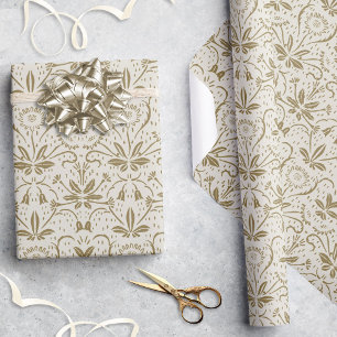 Klassisches elegantes, Vintages Beige Gold Floral  Geschenkpapier