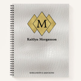 Klassisches Elegantes Weißes Leder Mit Monogramm Notizbuch