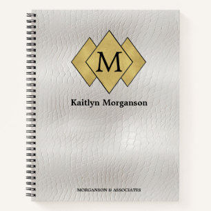 Klassisches Elegantes Weißes Leder Mit Monogramm Notizbuch