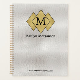 Klassisches Elegantes Weißes Leder Mit Monogramm Planer