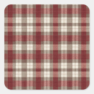 Klassisches Elfenbein-Braun-Rot Karomuster Quadratischer Aufkleber