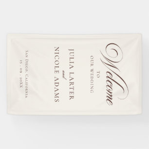 Klassisches Elfenbein-Braun-Willkommens-Hochzeitsb Banner
