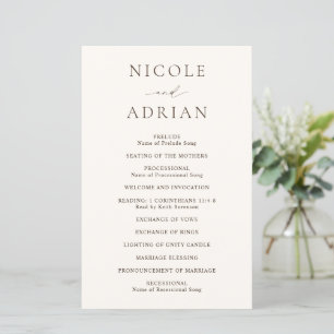 Klassisches Elfenbein Elegantes Hochzeitsprogramm