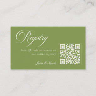 Klassisches Elfenbein-Grün QR-Code Hochzeitsregist Begleitkarte