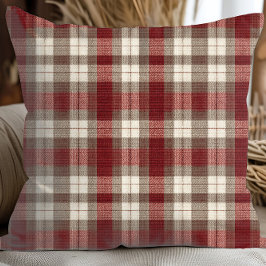 Klassisches Elfenbeinbraun-Rot Karomuster Kissen
