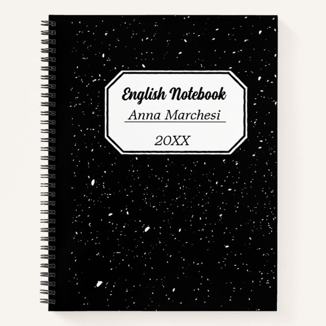 Klassisches Englisch in Schwarz und Weiß Notizbuch (Vorderseite)